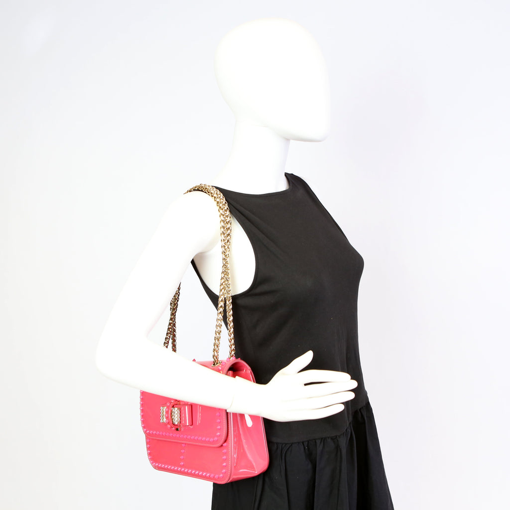 Sweet Charity Spikes Patent Leather Shoulder Bag Pink
