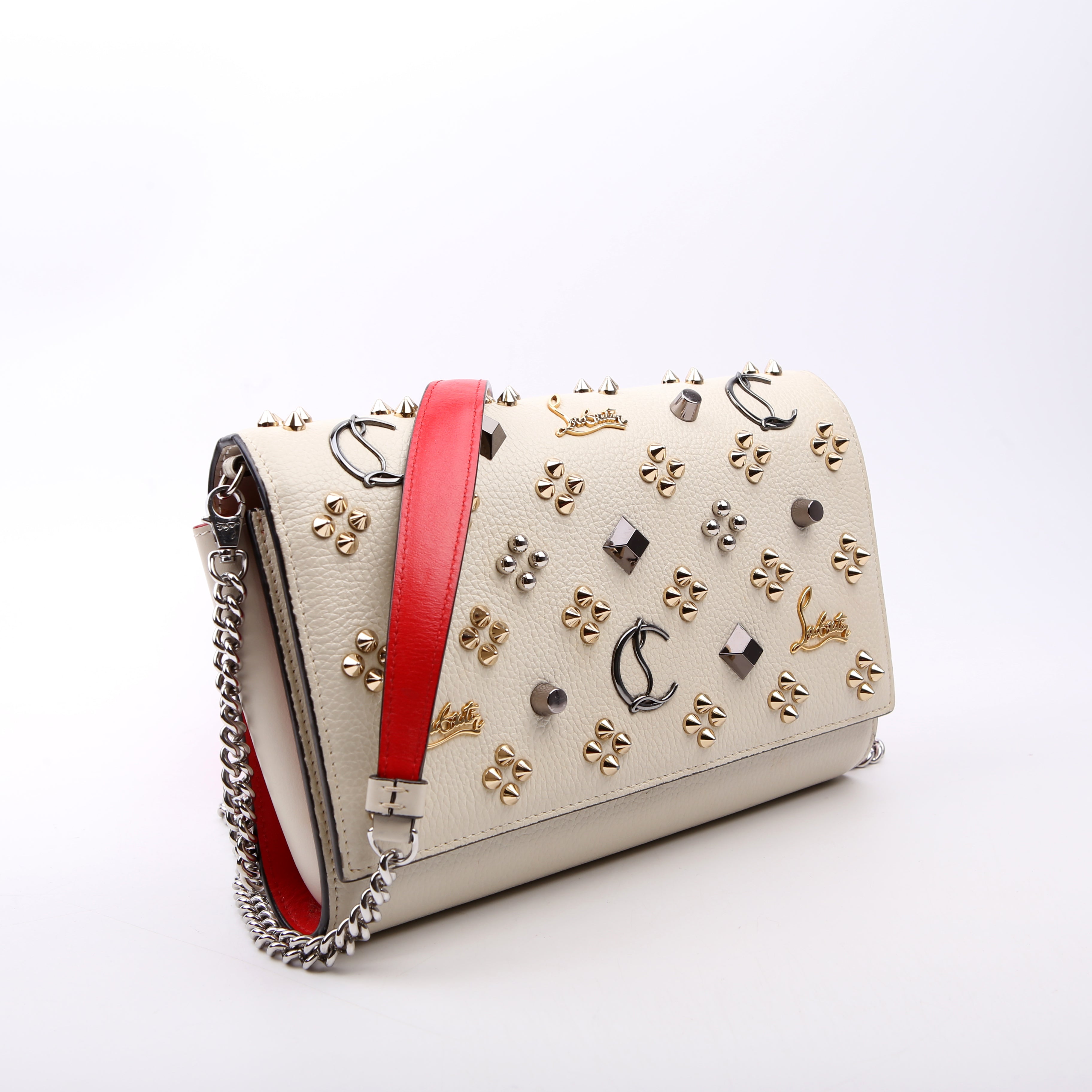 Paloma Loubinthesky Chain Clutch Leather White