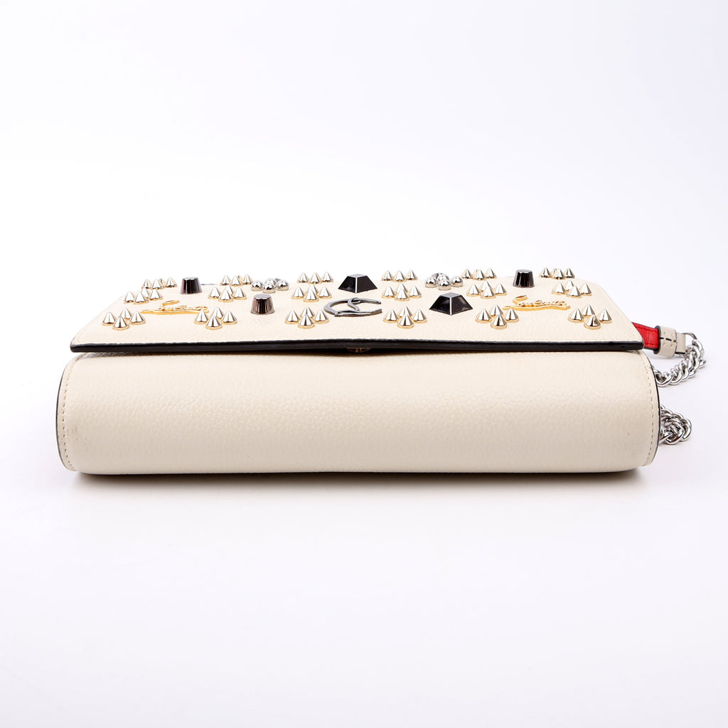 Paloma Loubinthesky Chain Clutch Leather White