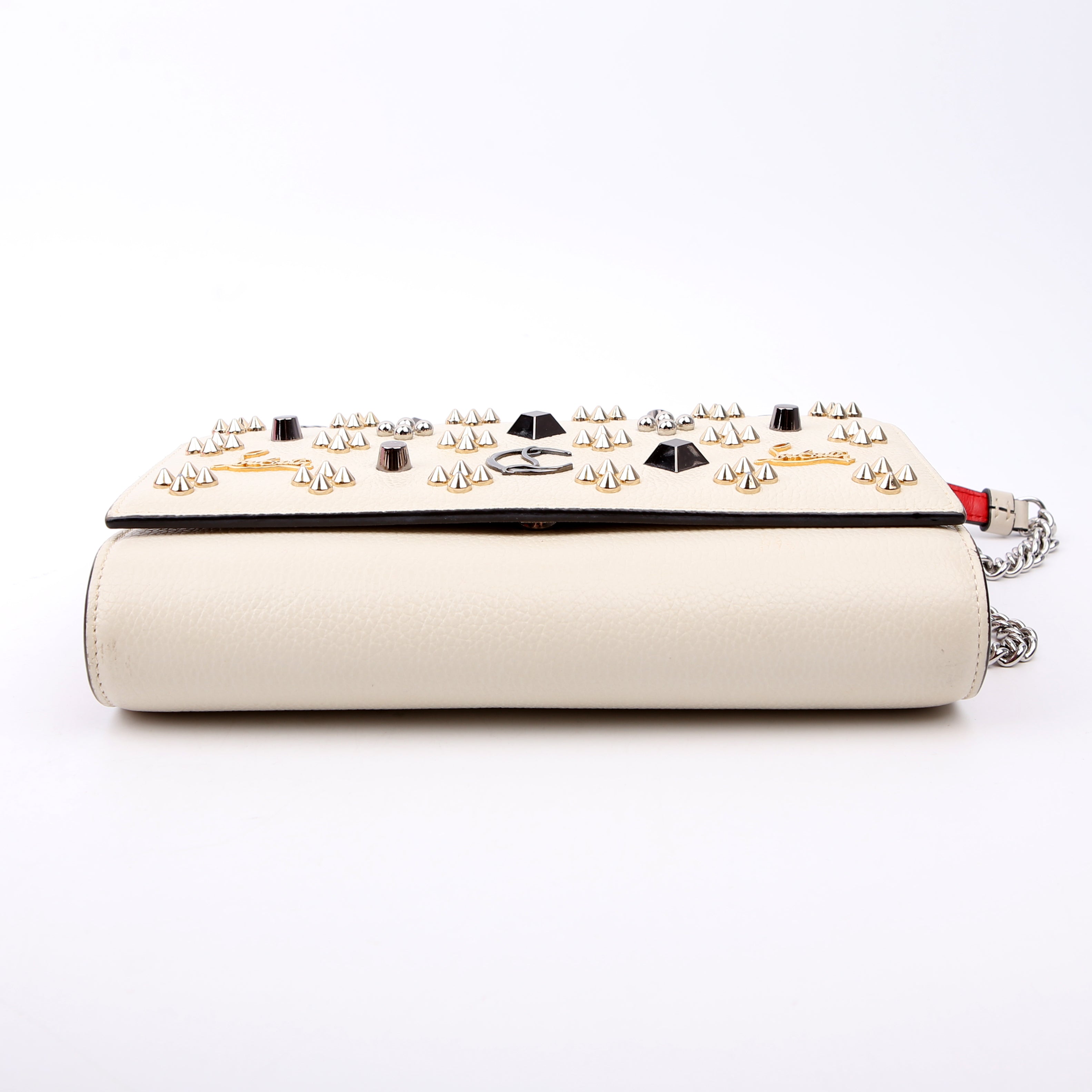 Paloma Loubinthesky Chain Clutch Leather White