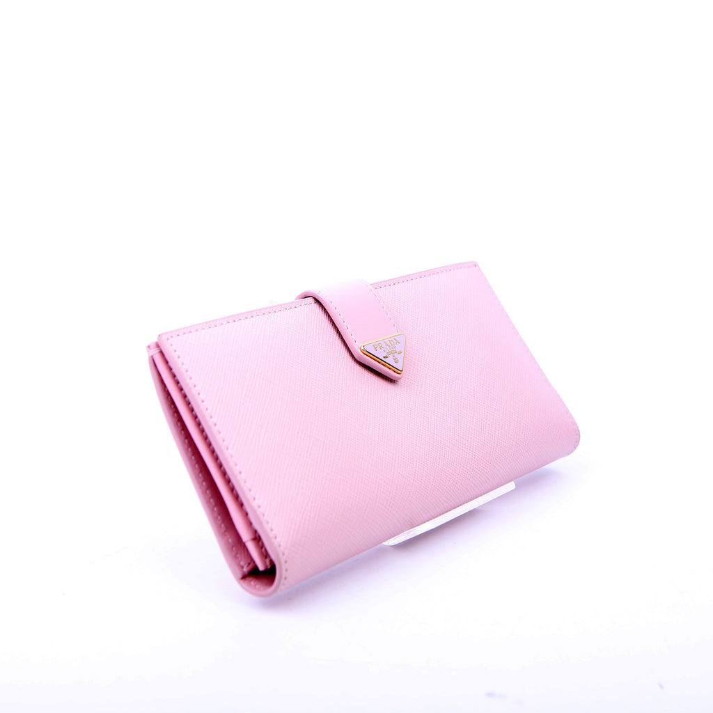 Saffiano Triangle Logo Large Wallet Pink