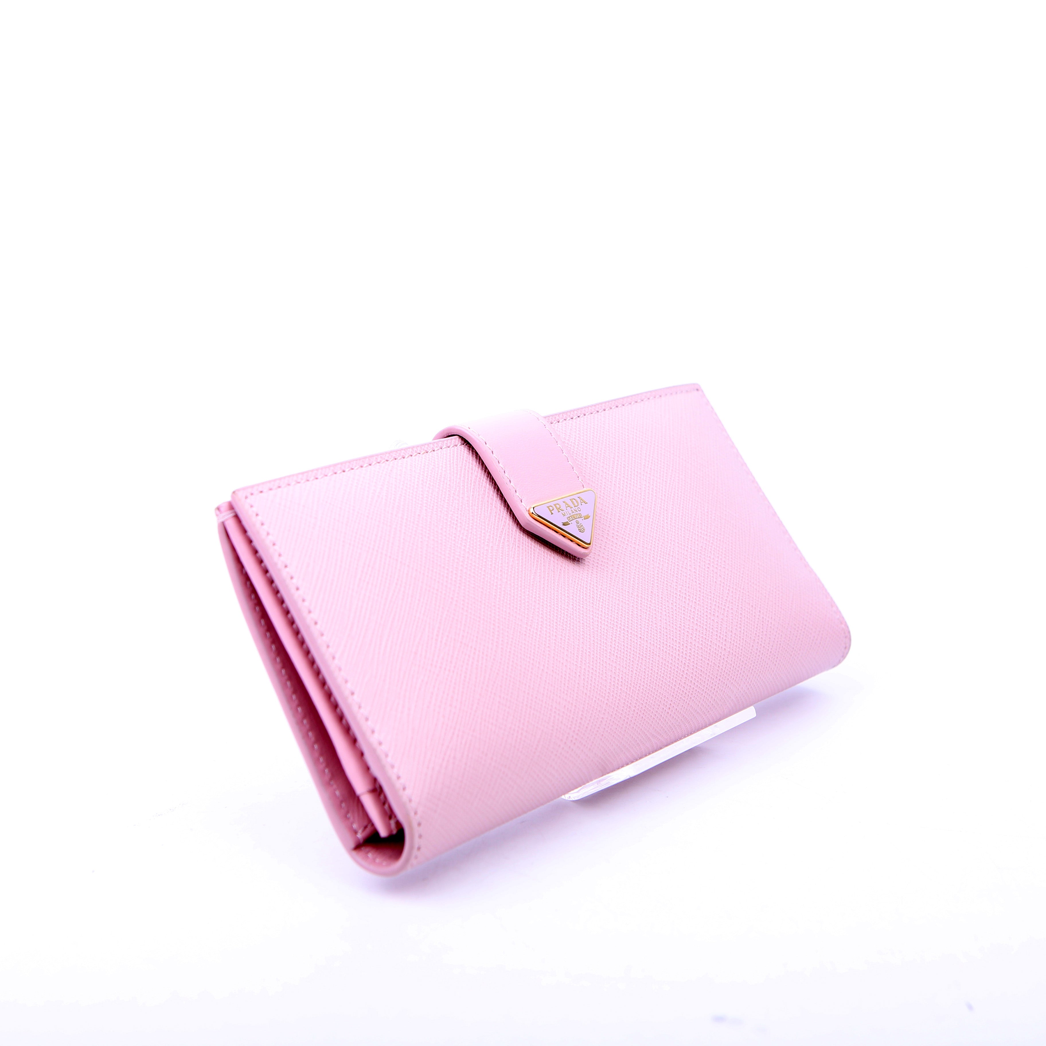 Saffiano Triangle Logo Large Wallet Pink