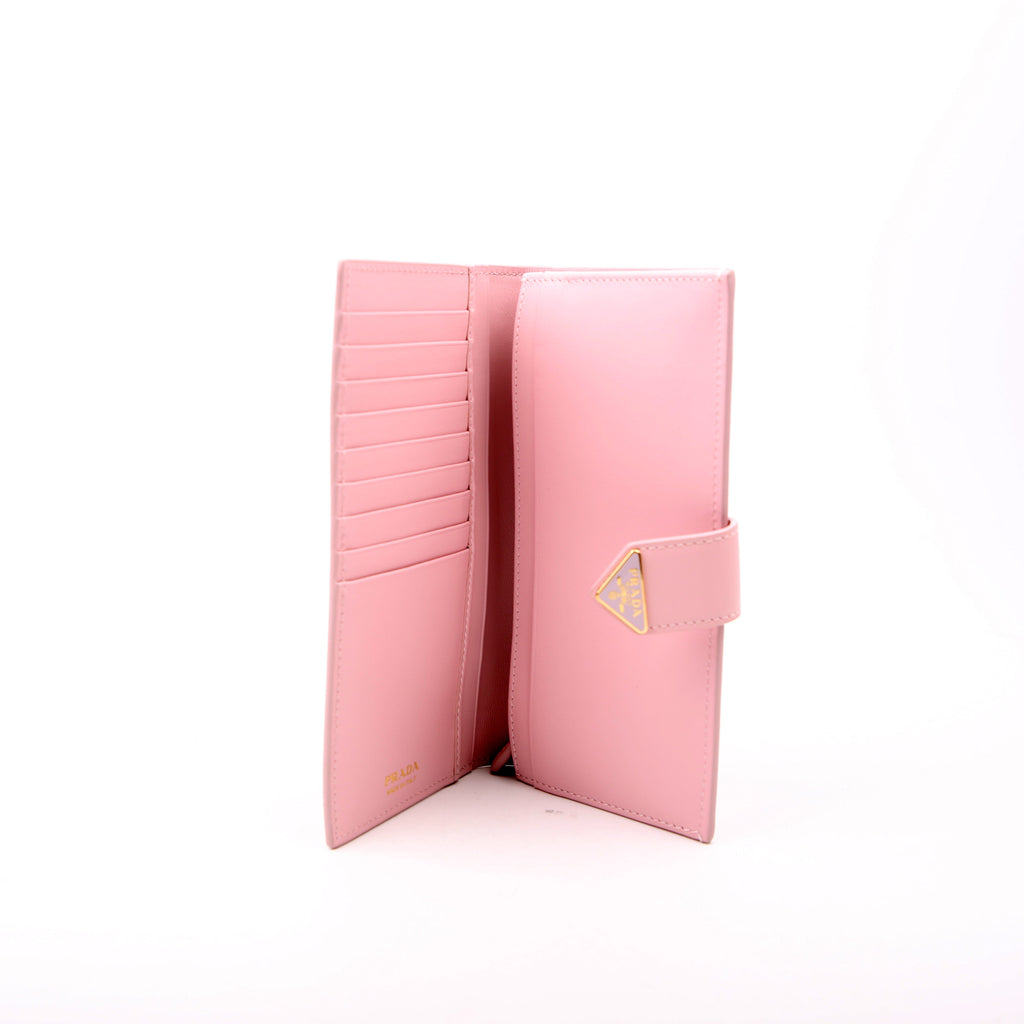 Saffiano Triangle Logo Large Wallet Pink