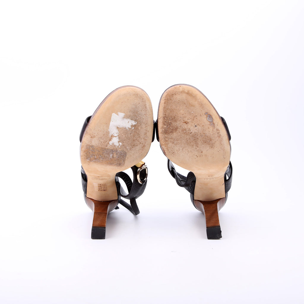Horsebit Bamboo Sandal Heels Size 39 Black