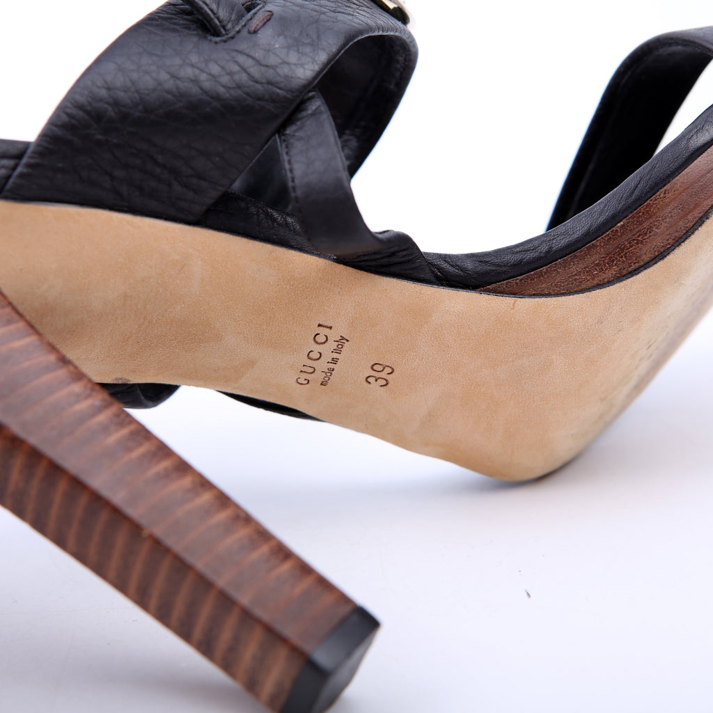 Horsebit Bamboo Sandal Heels Size 39 Black