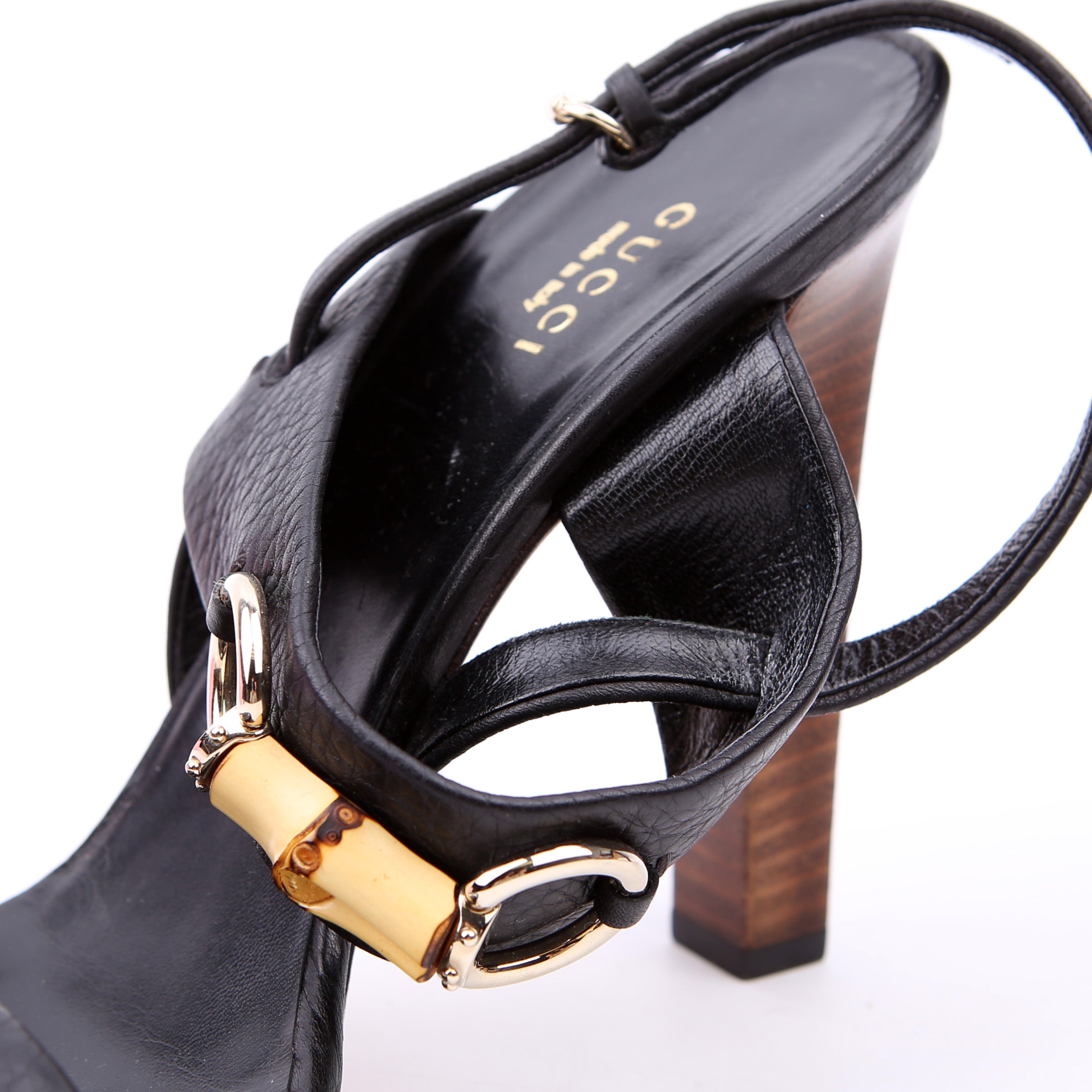 Horsebit Bamboo Sandal Heels Size 39 Black
