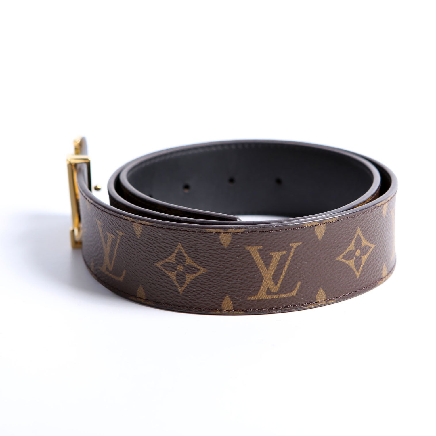 LV Initiales 40MM Reversible Leather/Monogram Belt Size 80/32 Black