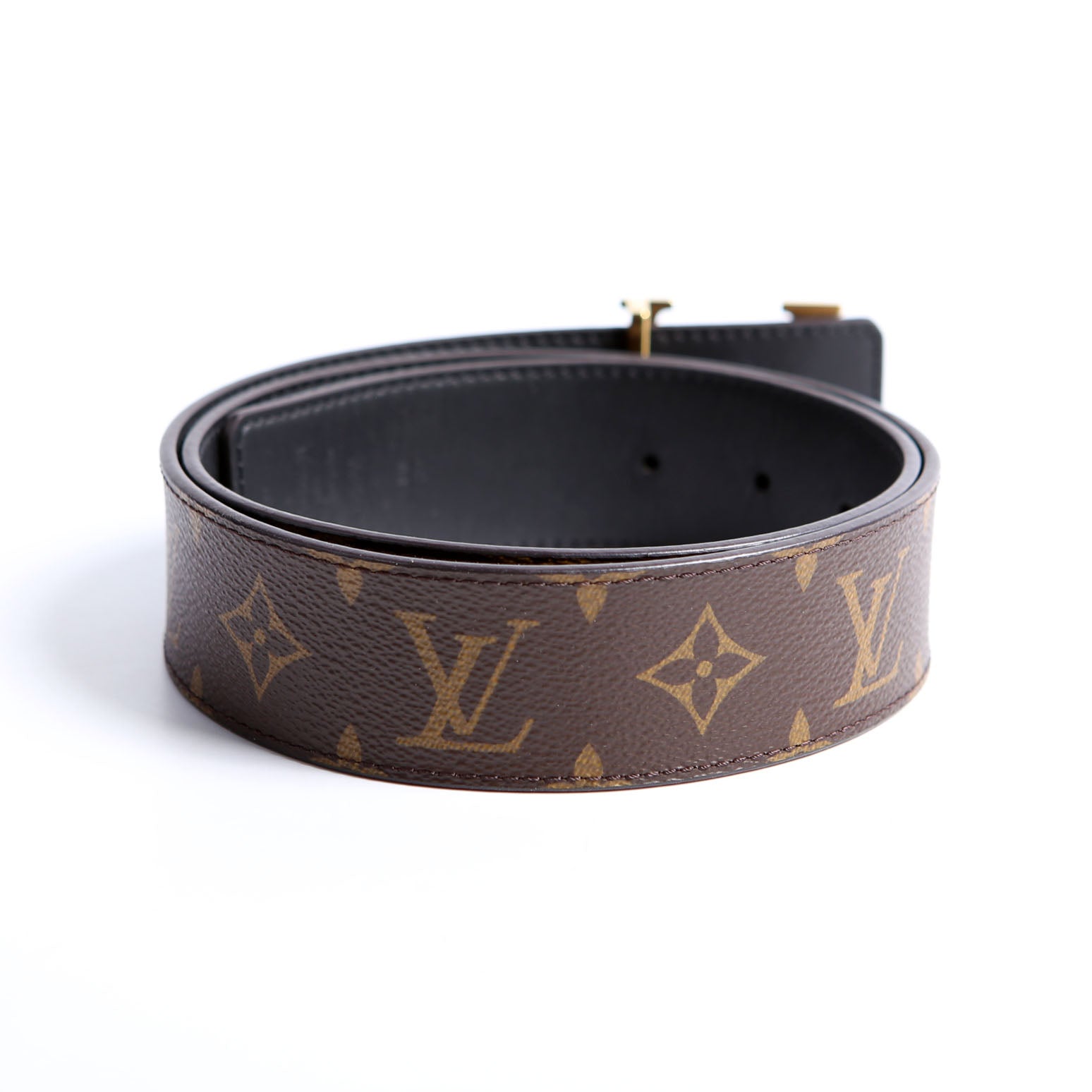 LV Initiales 40MM Reversible Leather/Monogram Belt Size 80/32 Black