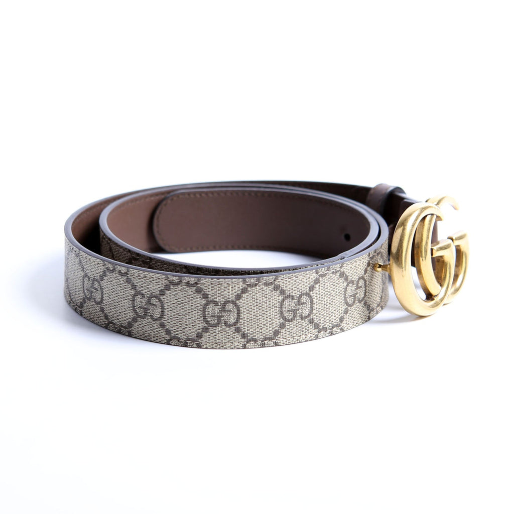 625839 GG Marmont Supreme/Leather Belt Size 85/34 Brown