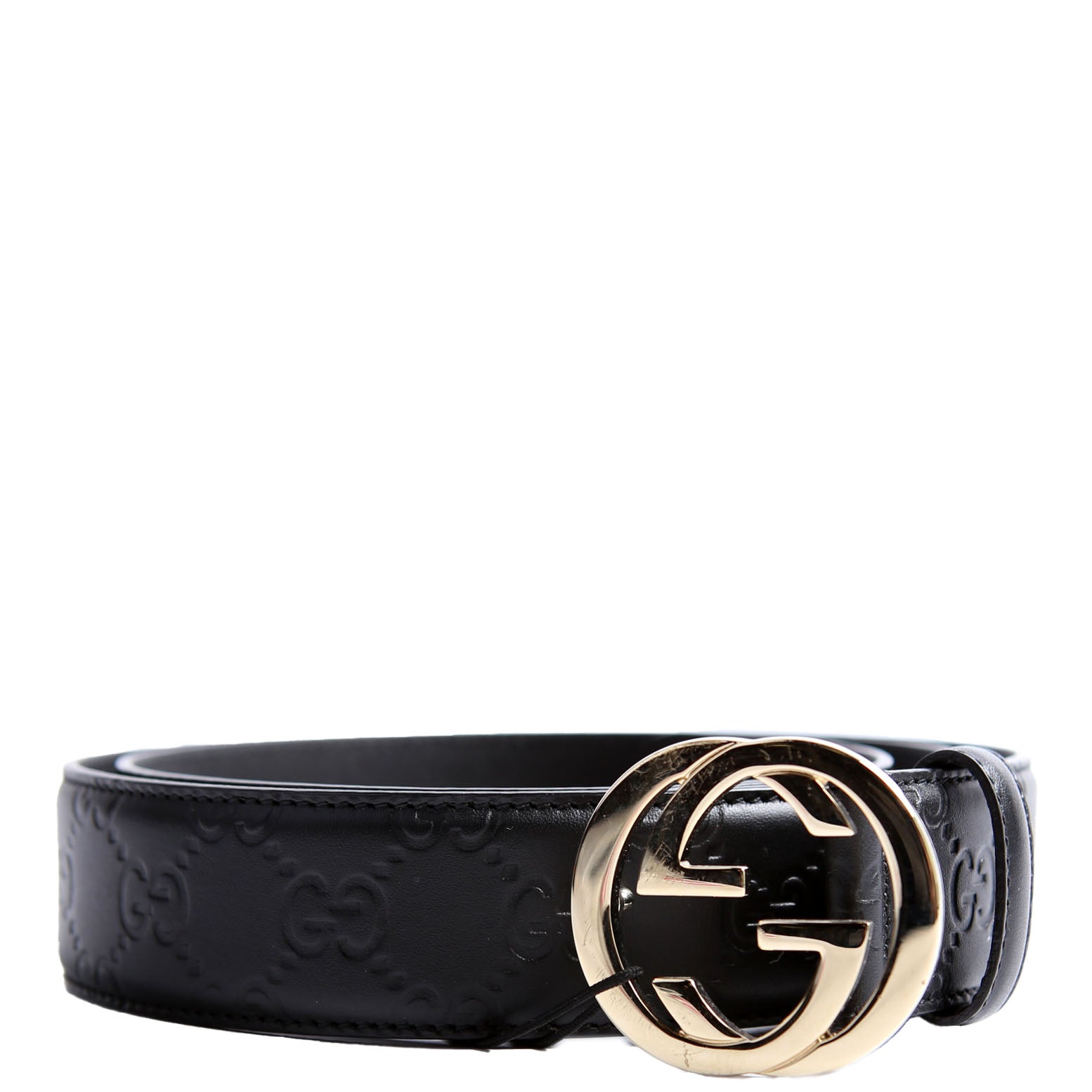 370543 Interlocking GG Leather Belt Size 95/38 Black