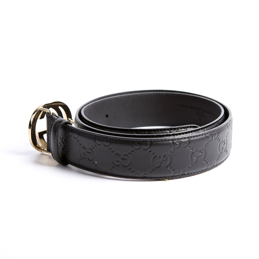 370543 Interlocking GG Leather Belt Size 95/38 Black