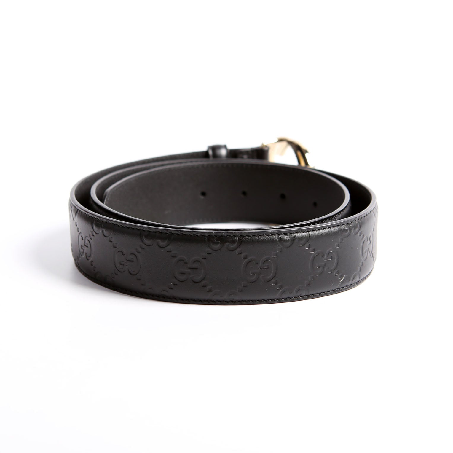 370543 Interlocking GG Leather Belt Size 95/38 Black