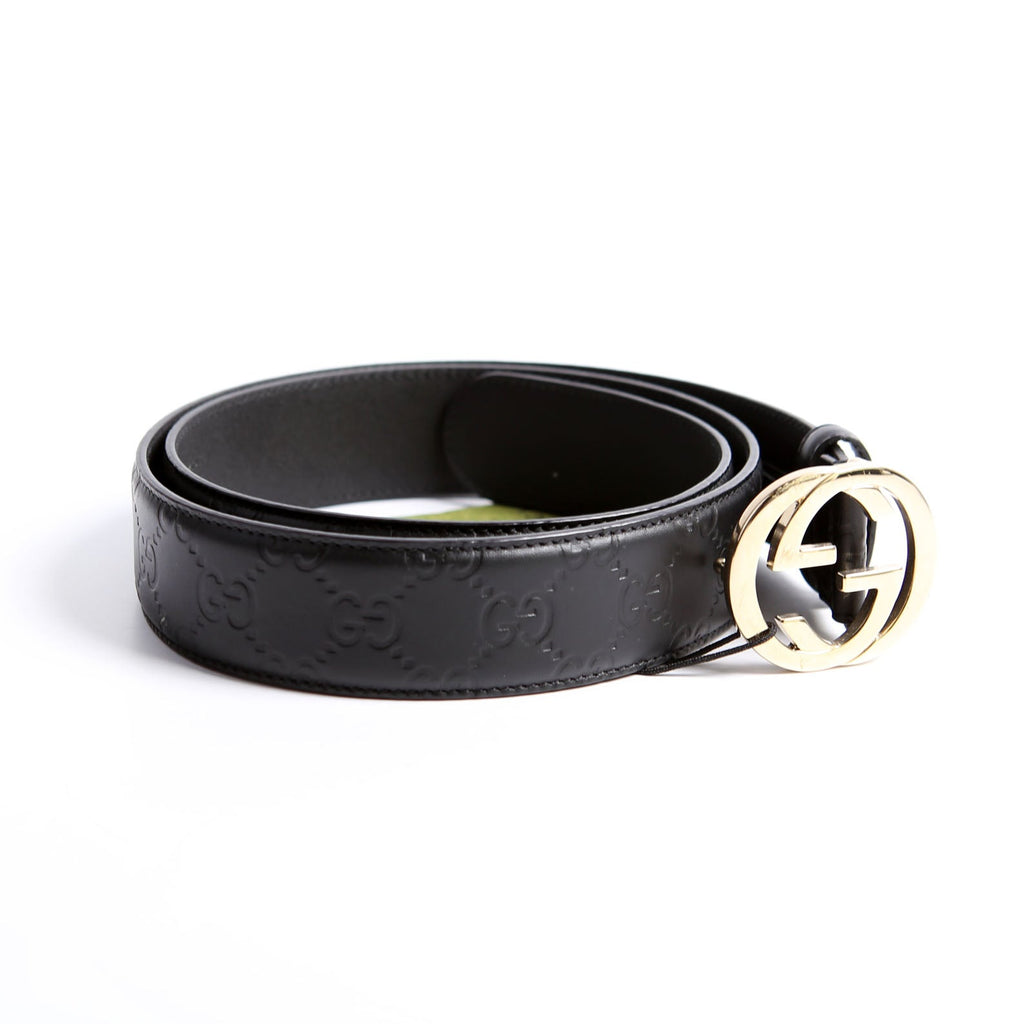 370543 Interlocking GG Leather Belt Size 95/38 Black