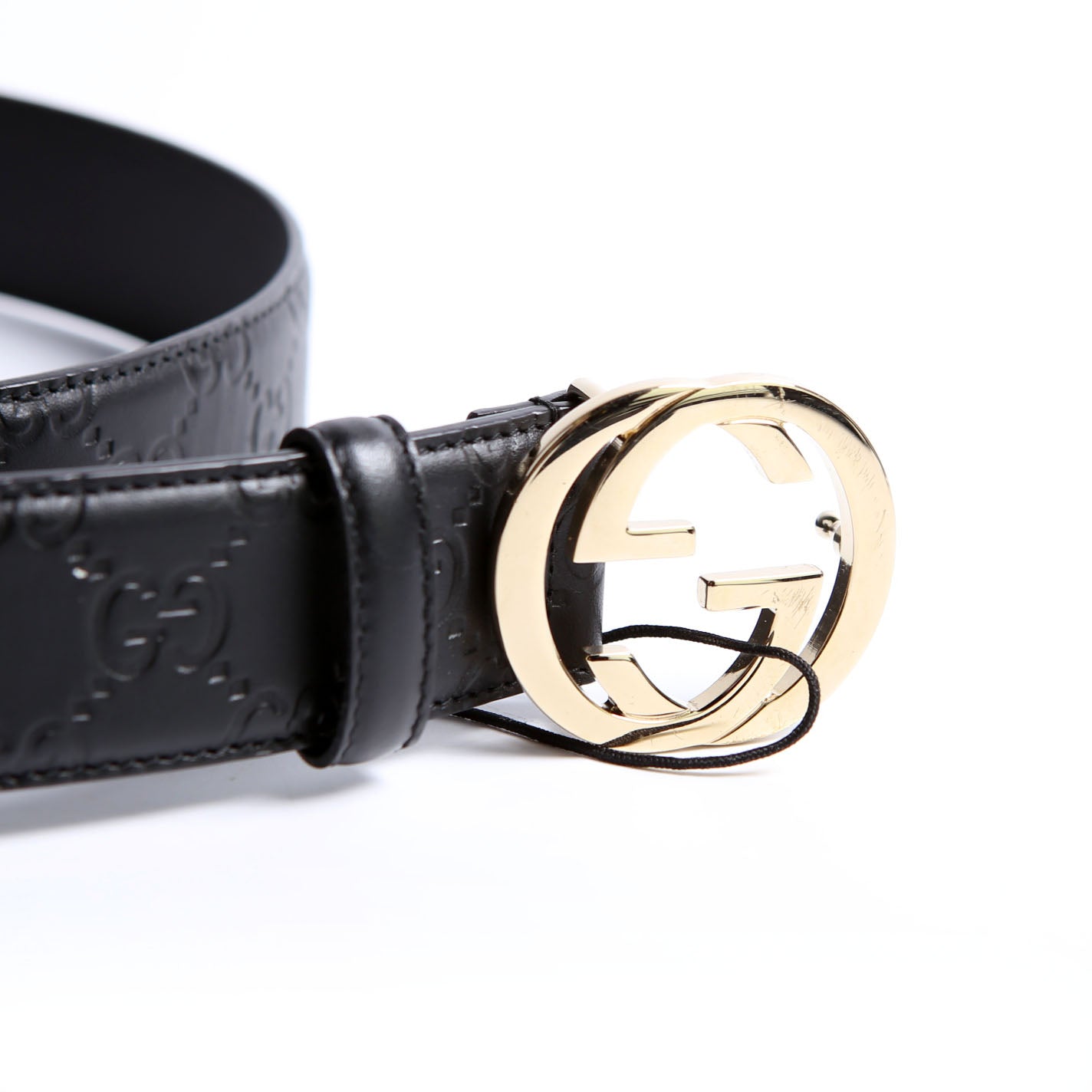 370543 Interlocking GG Leather Belt Size 95/38 Black