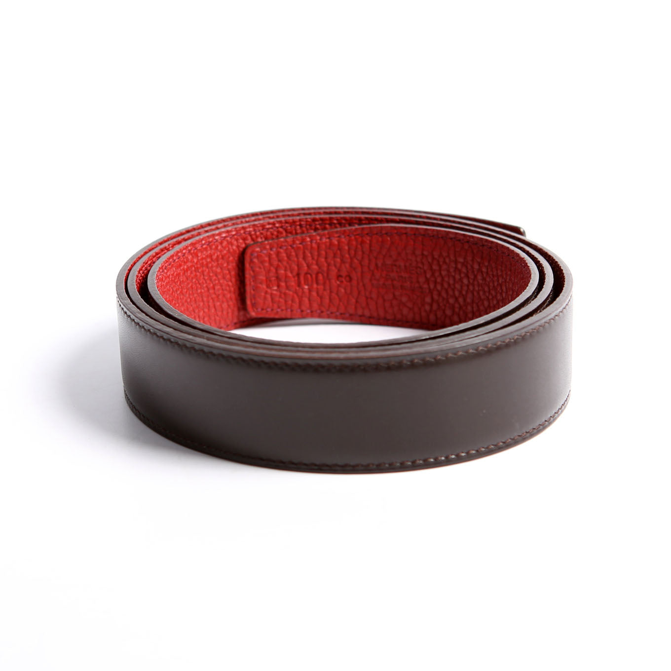 32MM Reversible Leather Strap Only Belt Size 100 Black/Red