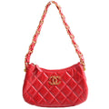 Braided CC Small Hobo Crumpled Calfskin RFID Red