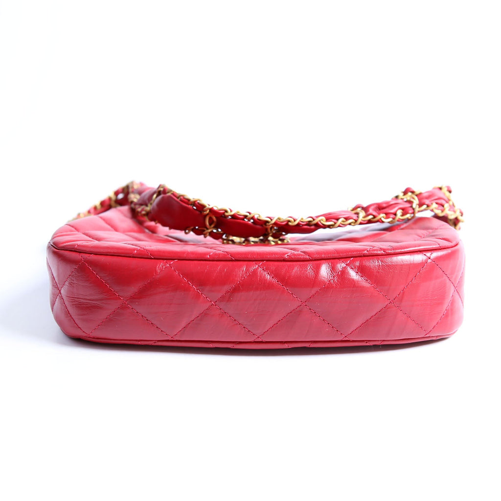 Braided CC Small Hobo Crumpled Calfskin RFID Red
