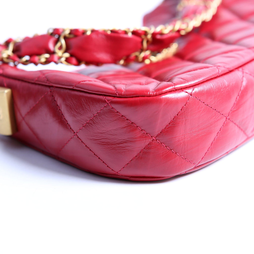 Braided CC Small Hobo Crumpled Calfskin RFID Red