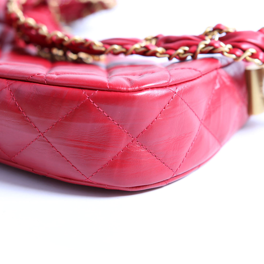 Braided CC Small Hobo Crumpled Calfskin RFID Red