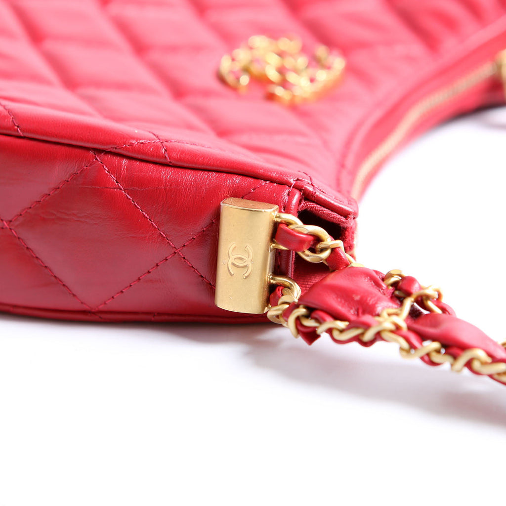 Braided CC Small Hobo Crumpled Calfskin RFID Red