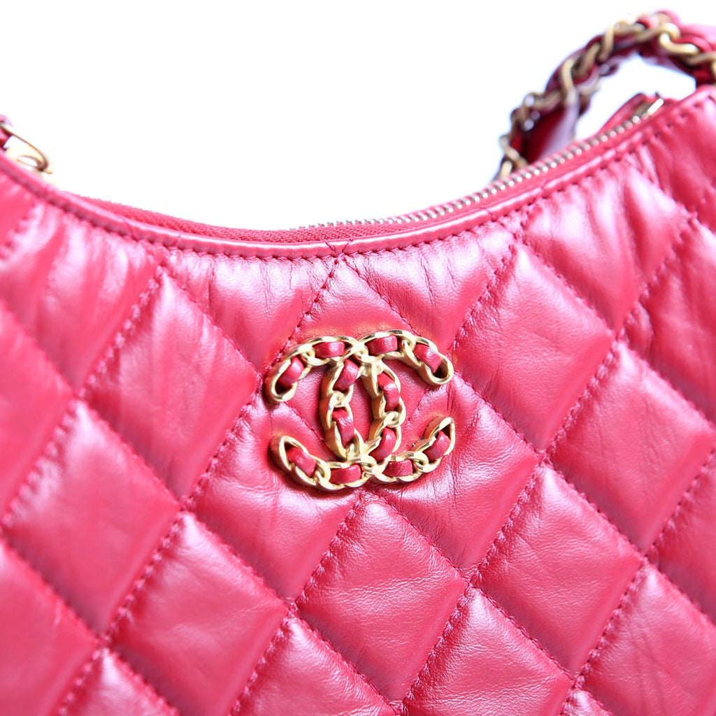 Braided CC Small Hobo Crumpled Calfskin RFID Red