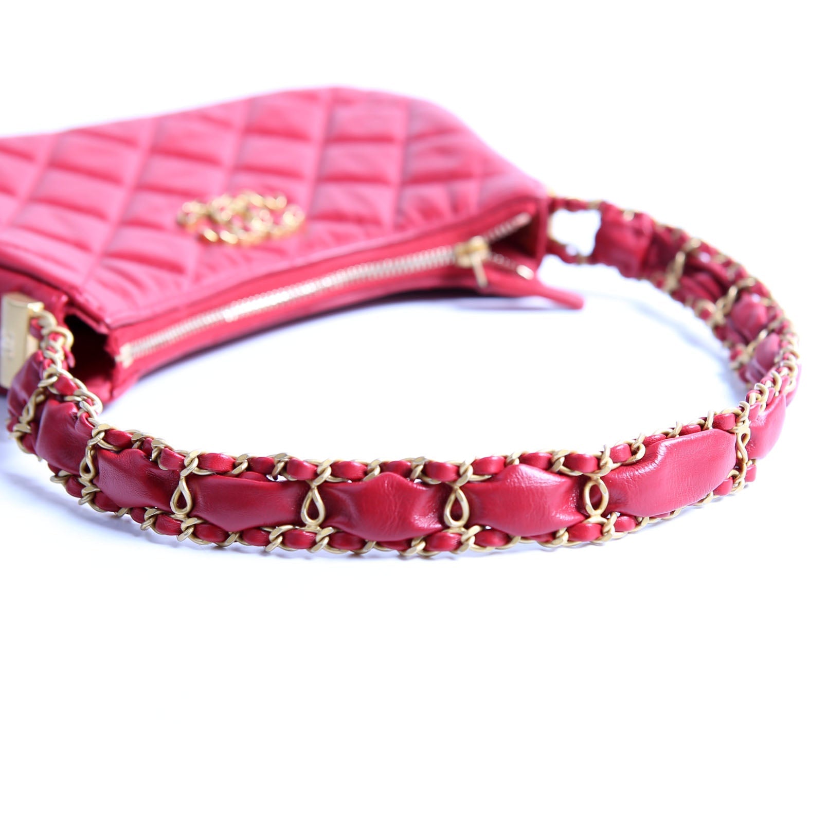 Braided CC Small Hobo Crumpled Calfskin RFID Red