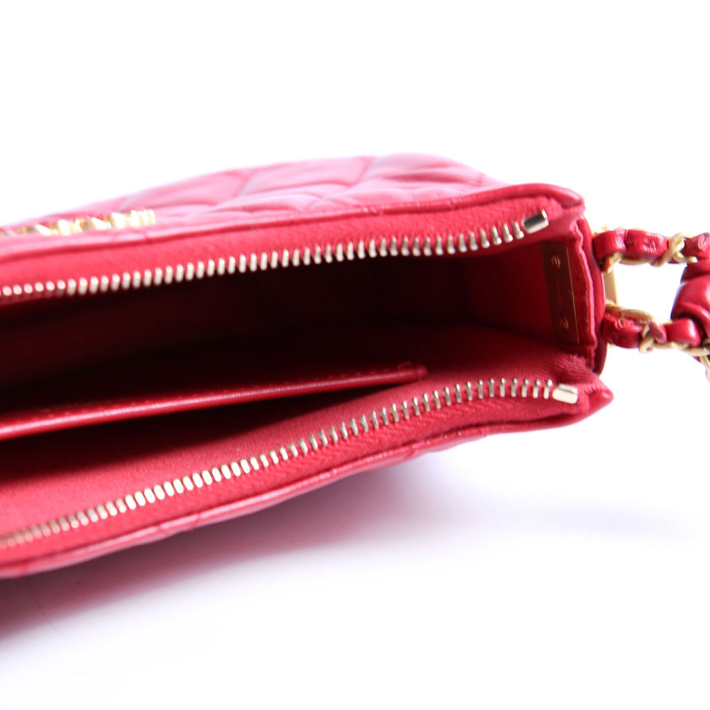 Braided CC Small Hobo Crumpled Calfskin RFID Red