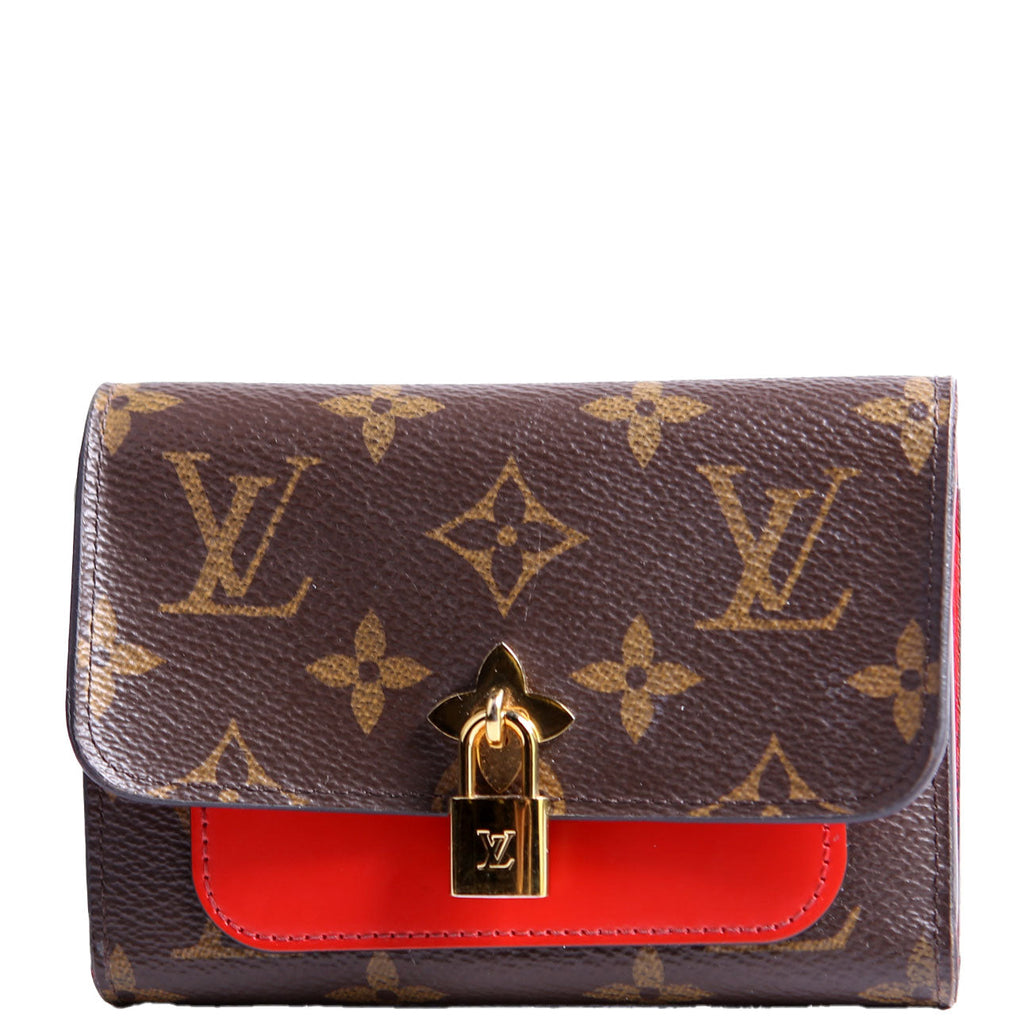 Flower Lock Compact Wallet Monogram Red
