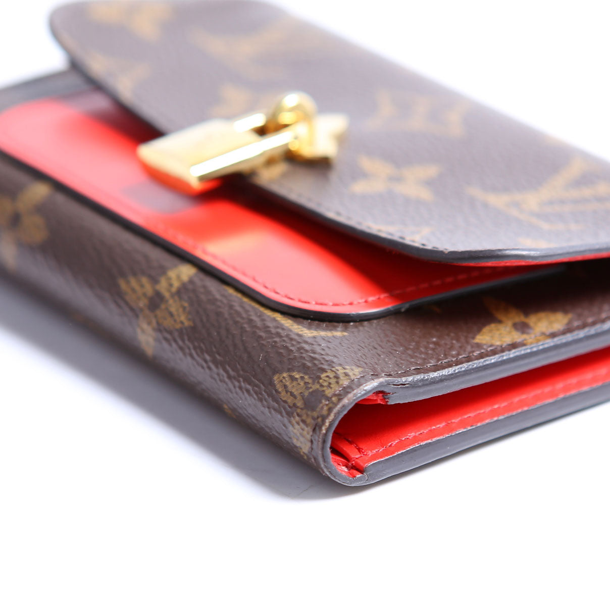Flower Lock Compact Wallet Monogram Red