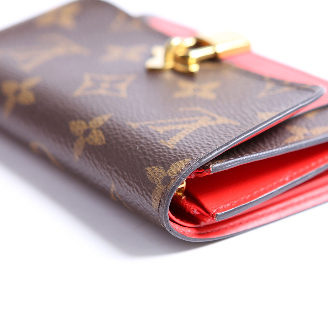 Flower Lock Compact Wallet Monogram Red