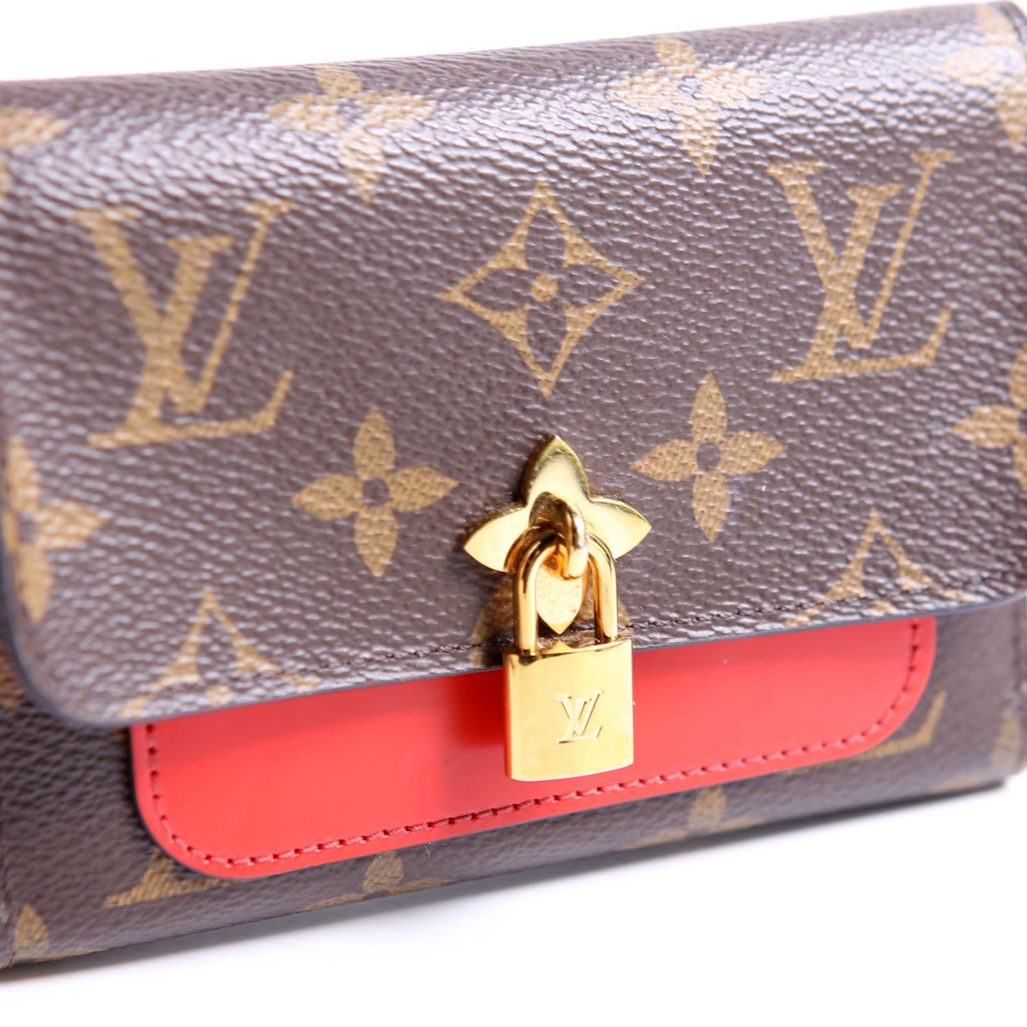 Flower Lock Compact Wallet Monogram Red