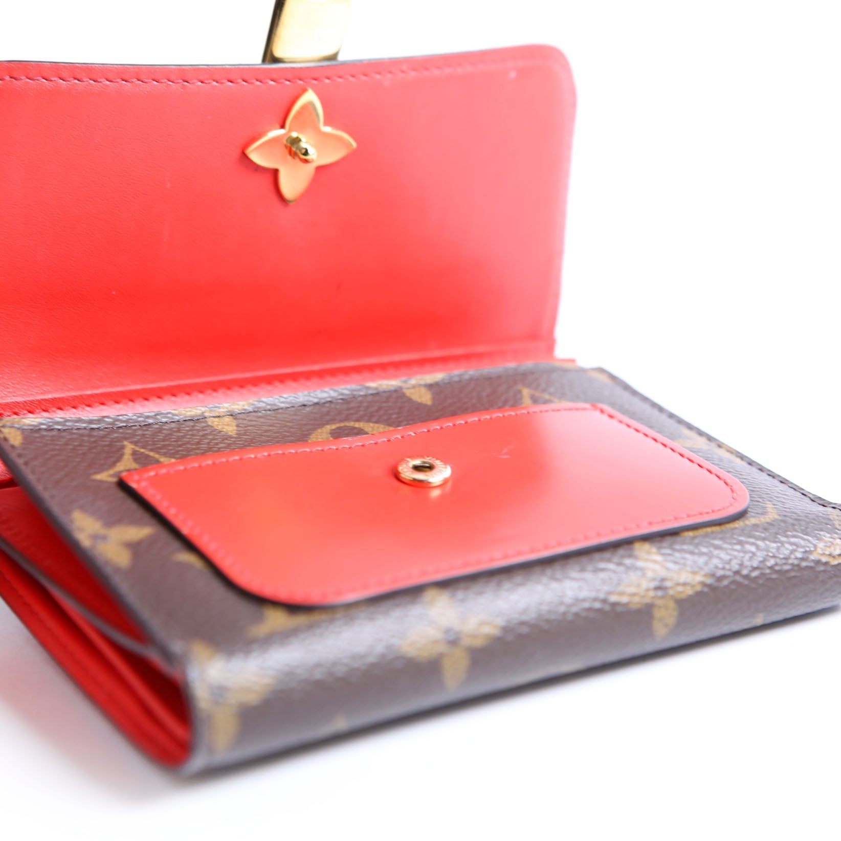Flower Lock Compact Wallet Monogram Red