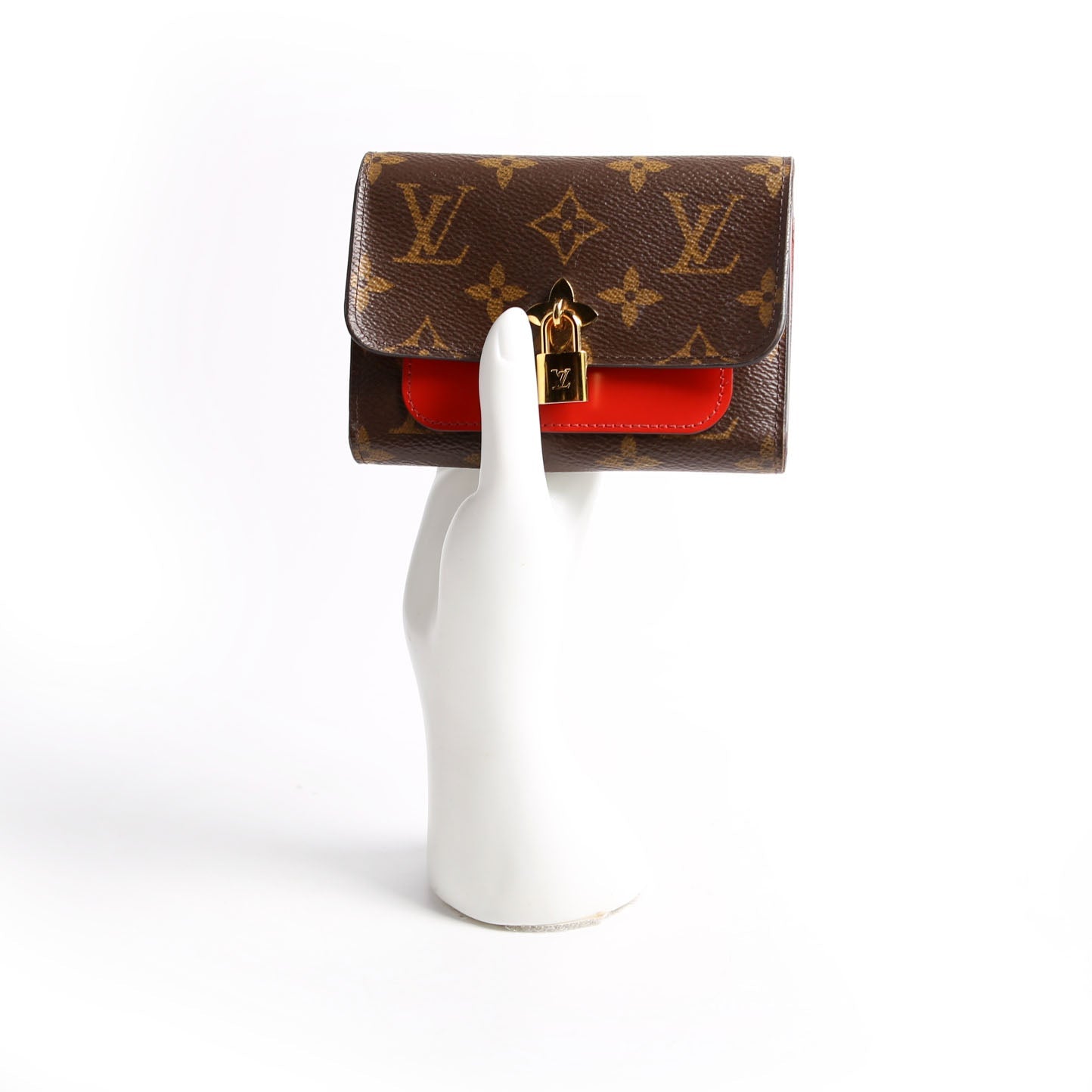 Flower Lock Compact Wallet Monogram Red