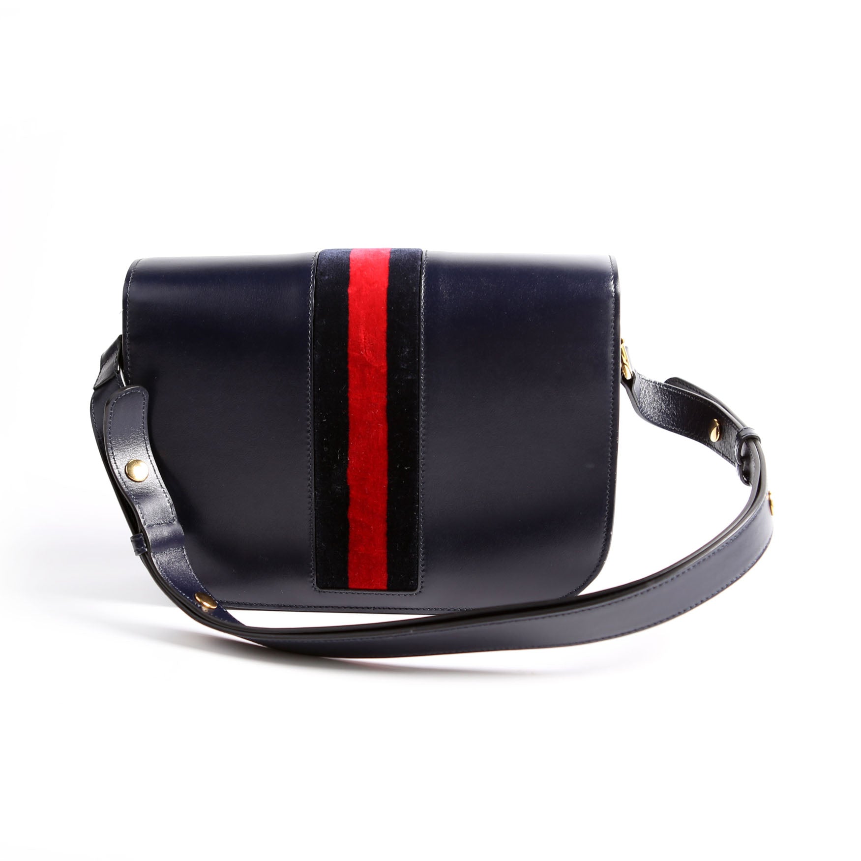 Gucci 602204 Horsebit 1955 Leather Velvet Shoulder Bag Navy