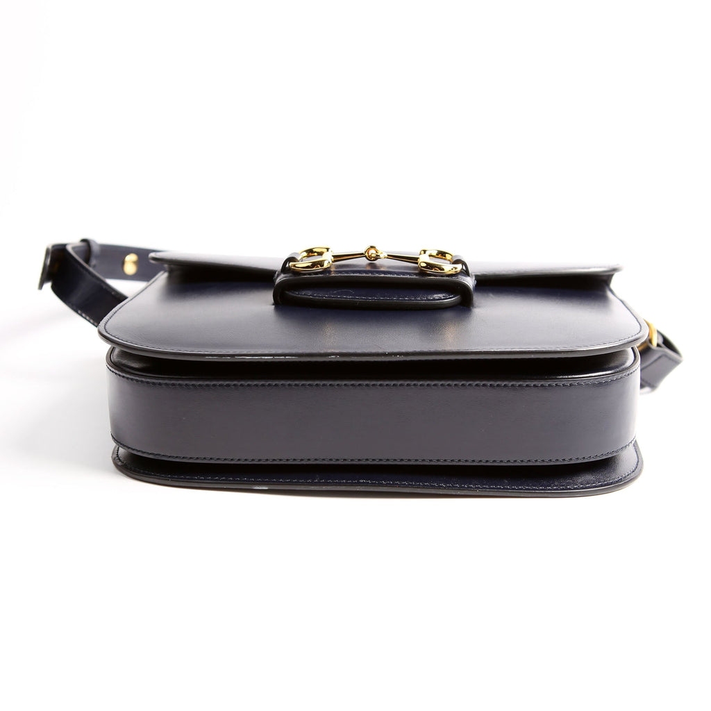 Gucci 602204 Horsebit 1955 Leather Velvet Shoulder Bag Navy