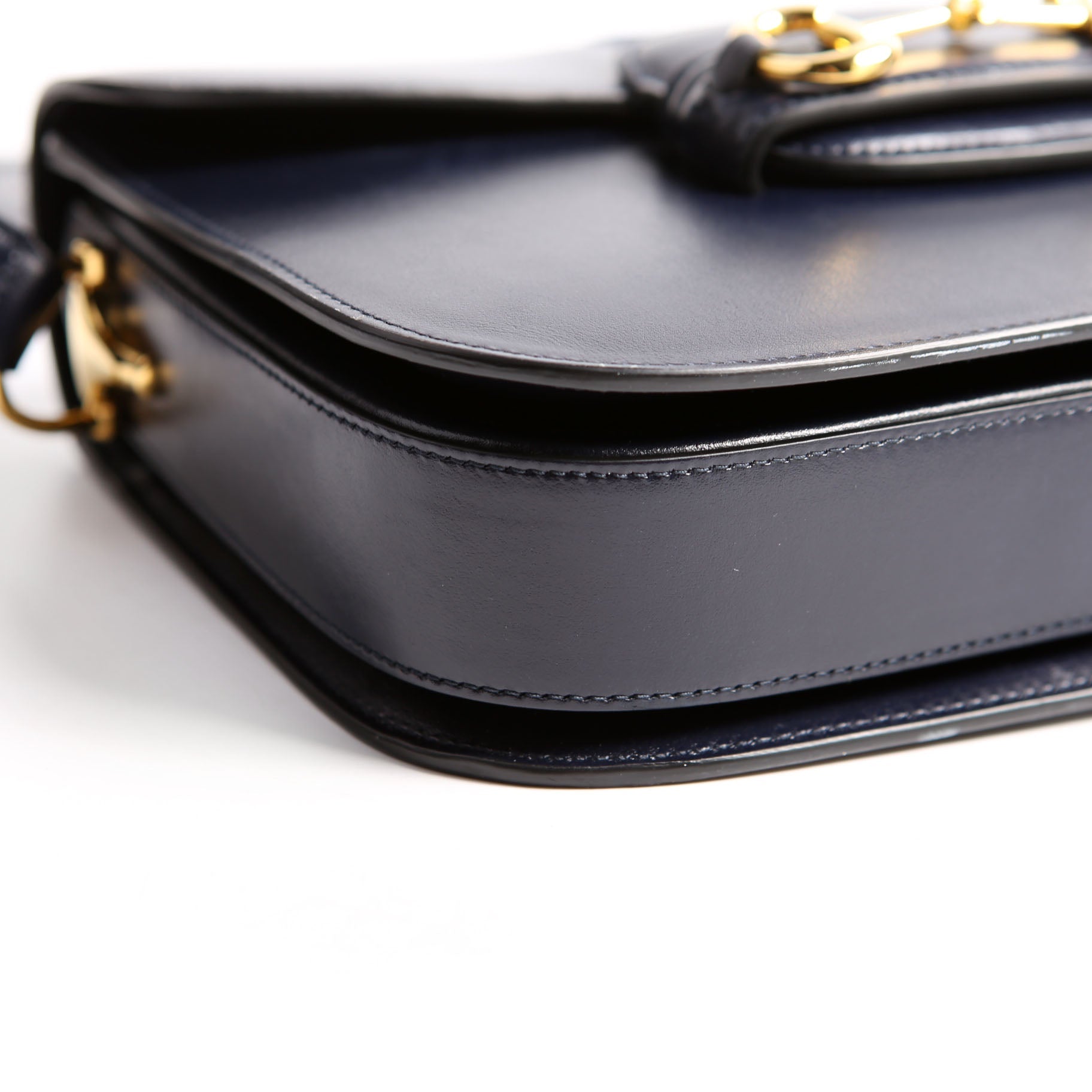 Gucci 602204 Horsebit 1955 Leather Velvet Shoulder Bag Navy
