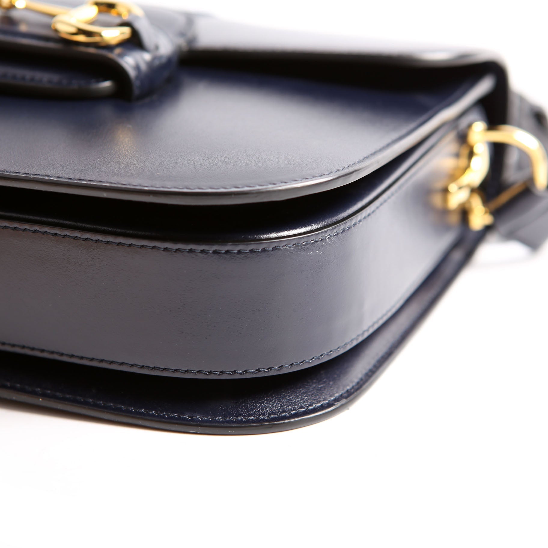 Gucci 602204 Horsebit 1955 Leather Velvet Shoulder Bag Navy