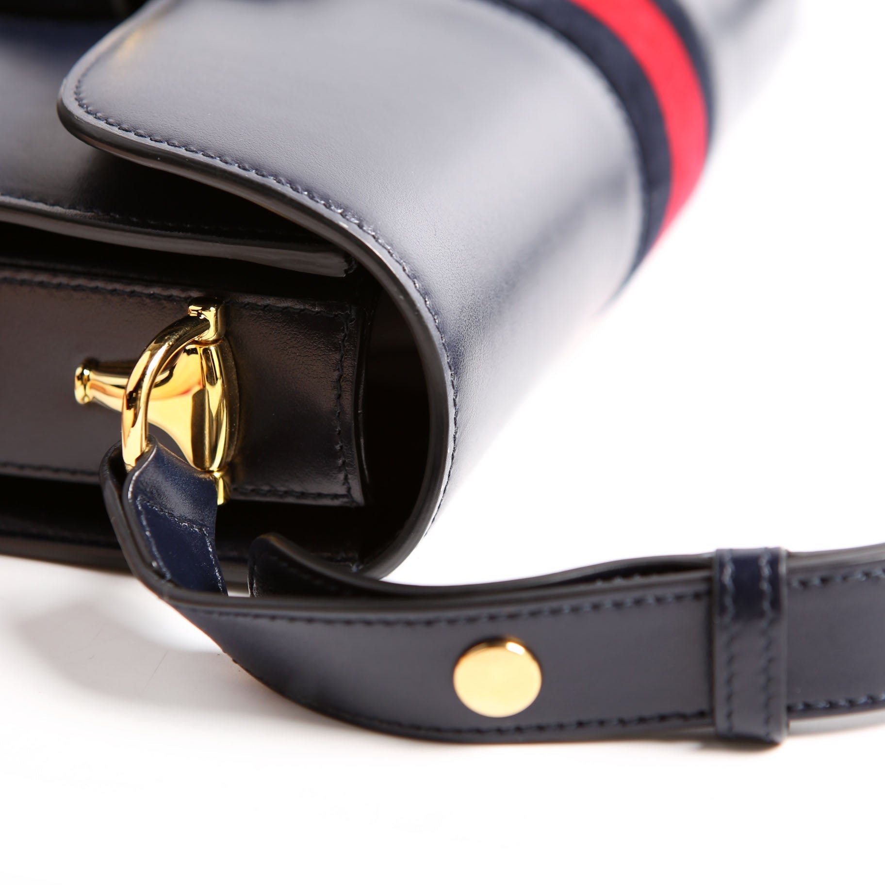 Gucci 602204 Horsebit 1955 Leather Velvet Shoulder Bag Navy