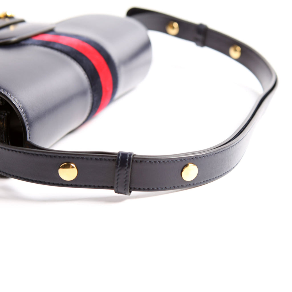 Gucci 602204 Horsebit 1955 Leather Velvet Shoulder Bag Navy