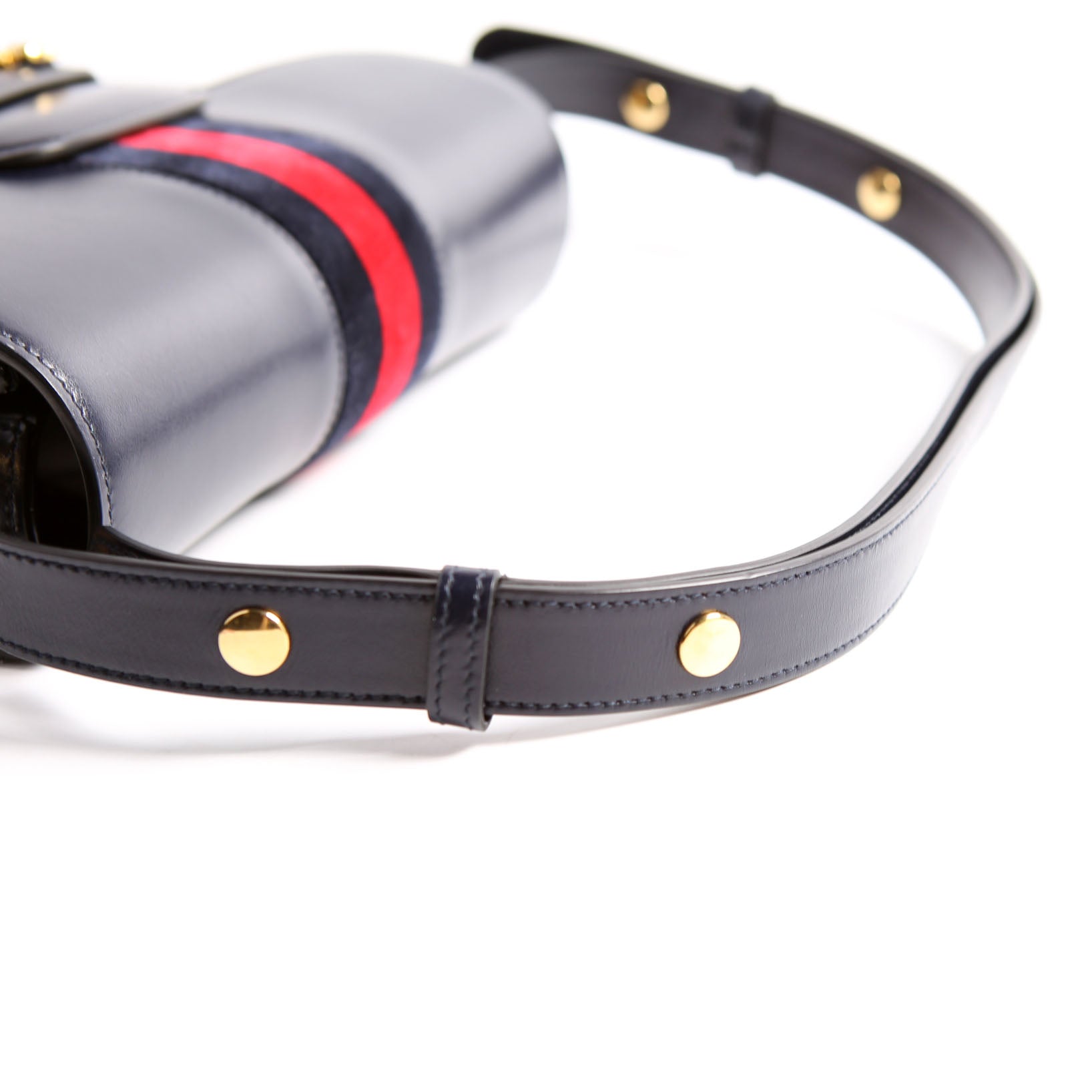 Gucci 602204 Horsebit 1955 Leather Velvet Shoulder Bag Navy