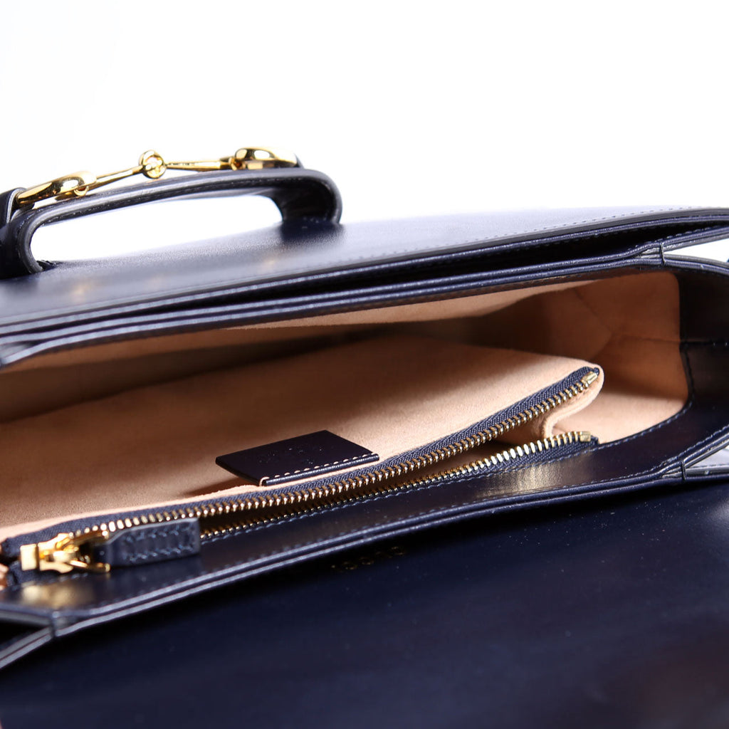 Gucci 602204 Horsebit 1955 Leather Velvet Shoulder Bag Navy