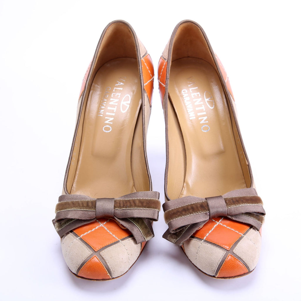 Y2K Argyle Patchwork Heels Size 35.5 Brown/Orange