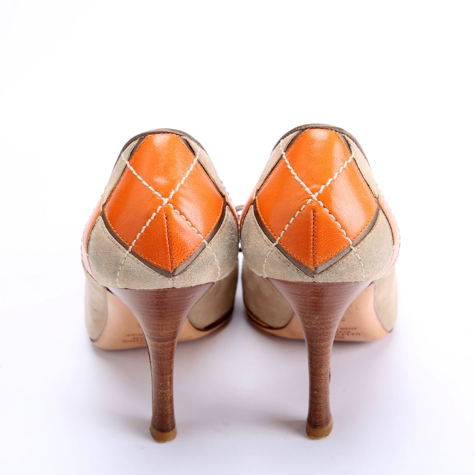 Y2K Argyle Patchwork Heels Size 35.5 Brown/Orange