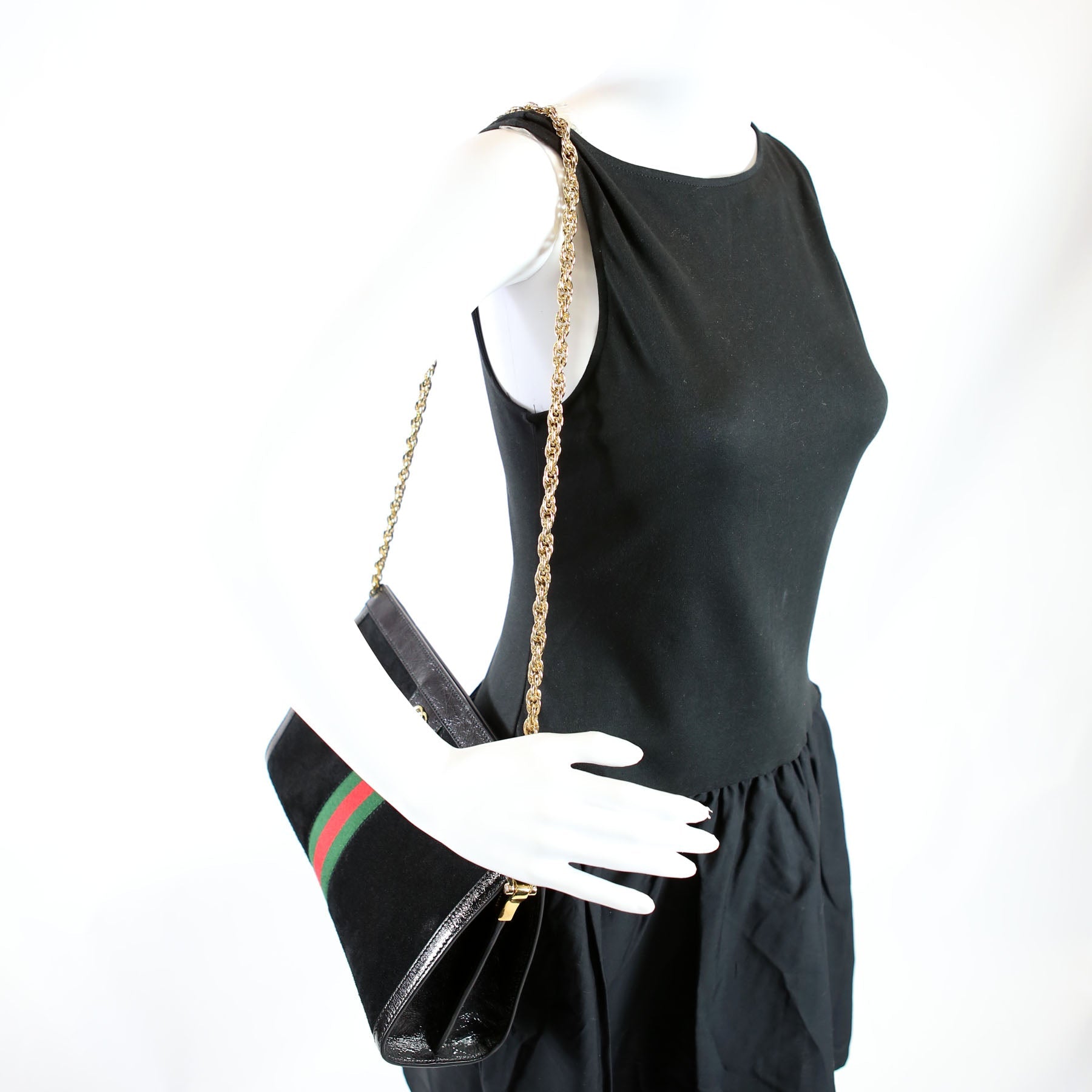 503876 Ophidia Suede Shoulder Web Medium Black/Green/Red