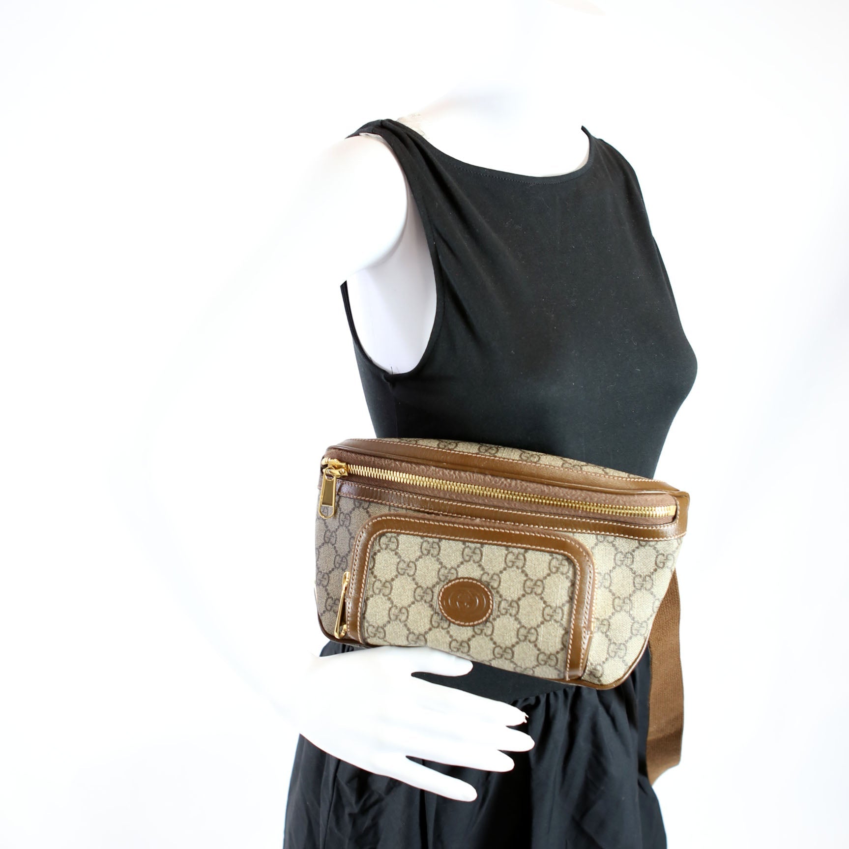 733240 GG Supreme Interlocking large Belt Bag Brown/Beige