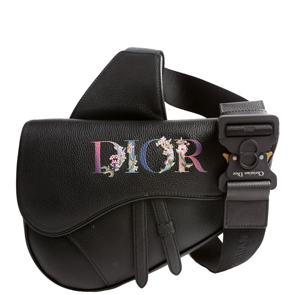 Dior Floral Saddle Crossbody Leather Black
