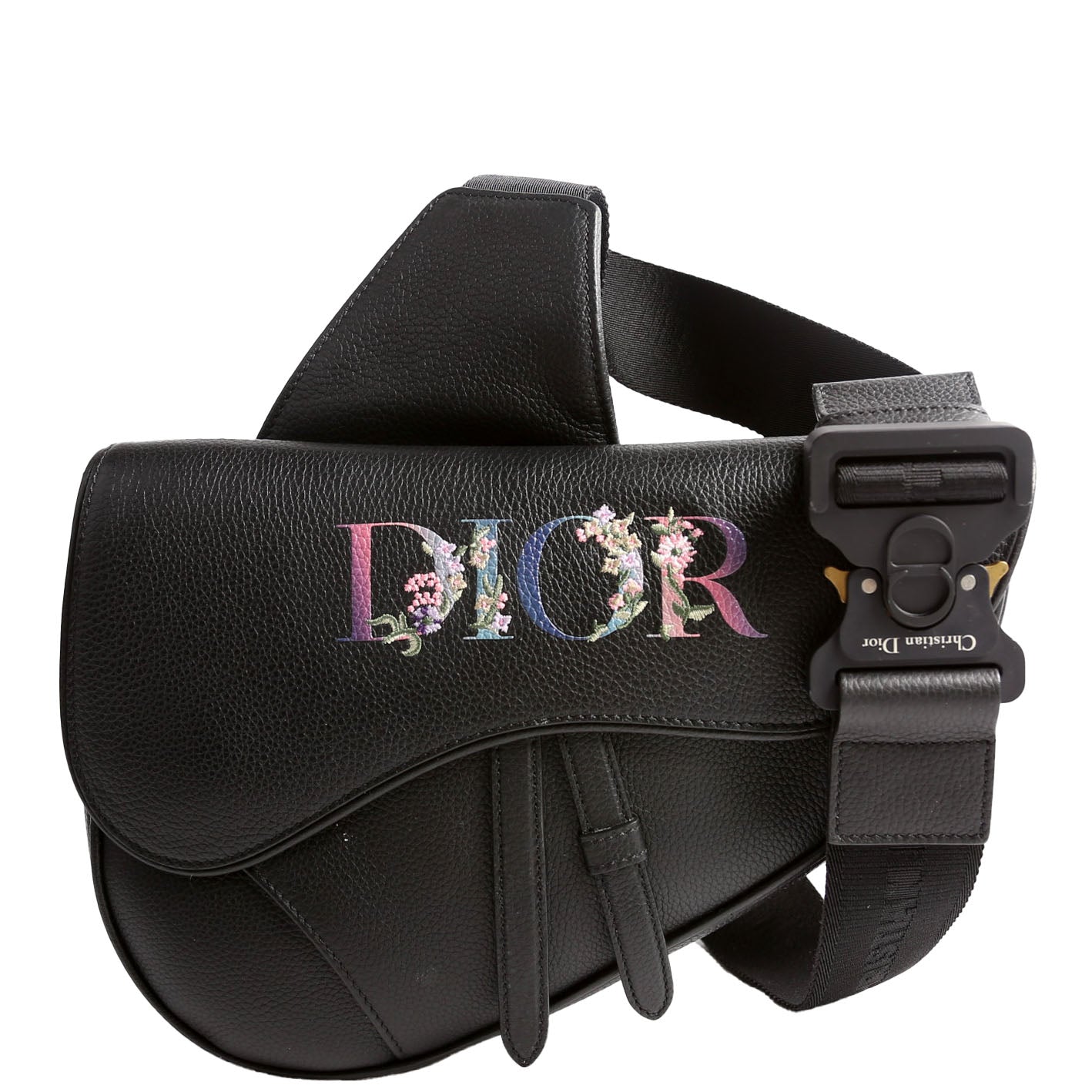 Dior Floral Saddle Crossbody Leather Black