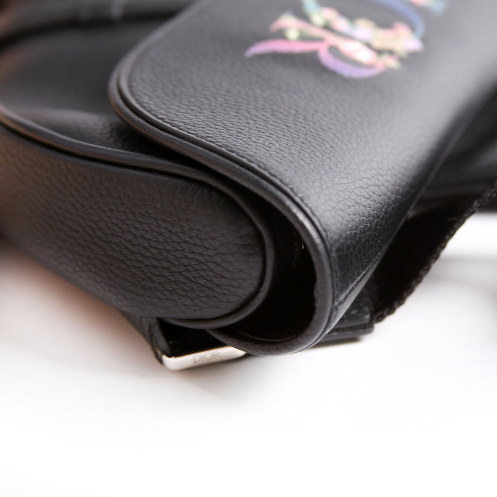 Dior Floral Saddle Crossbody Leather Black