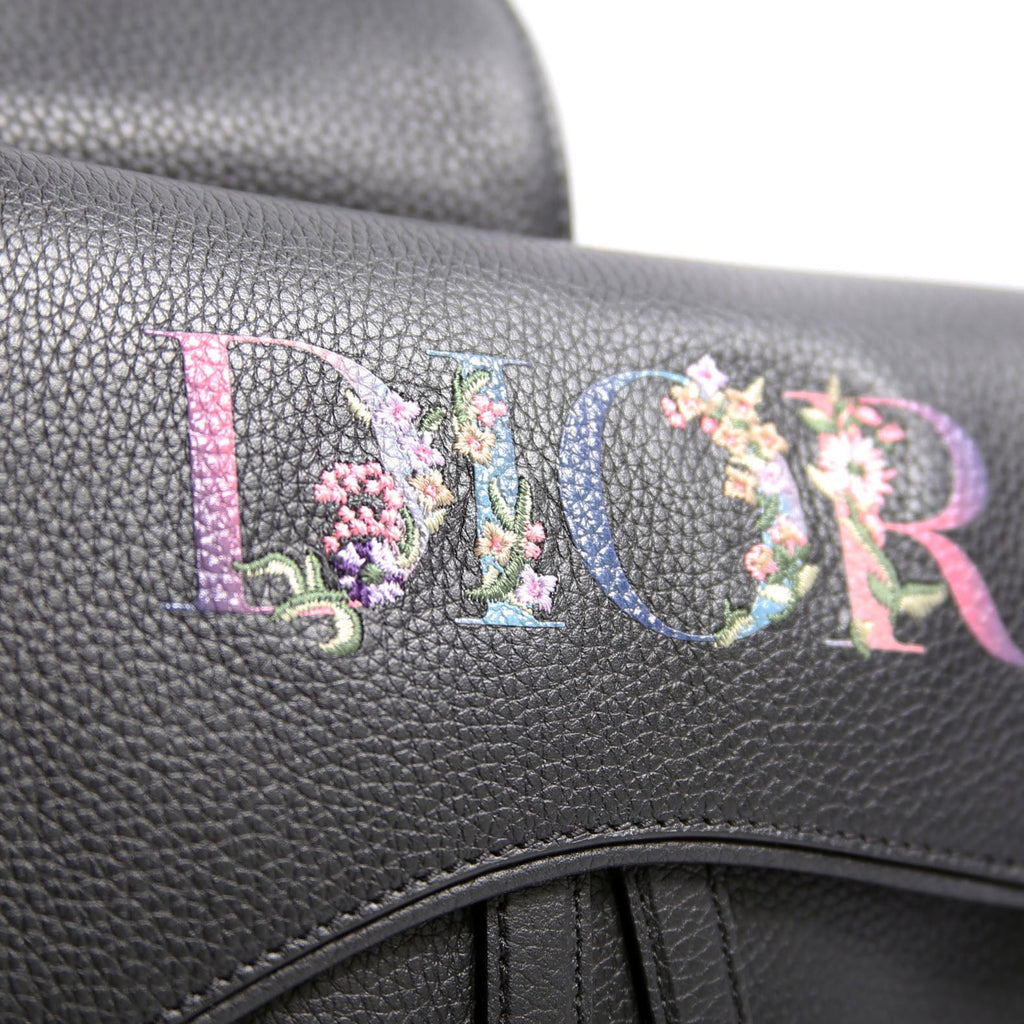 Dior Floral Saddle Crossbody Leather Black