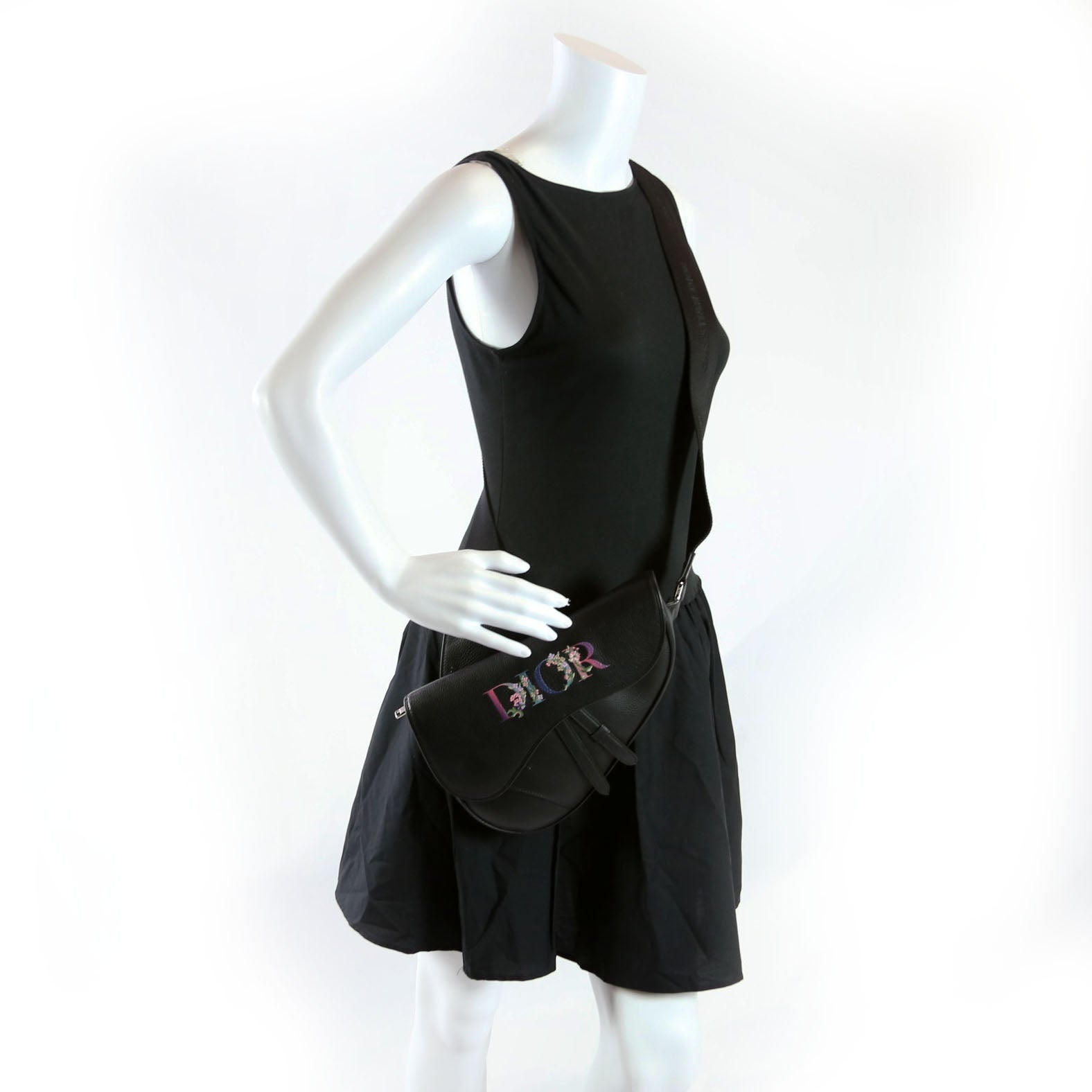 Dior Floral Saddle Crossbody Leather Black